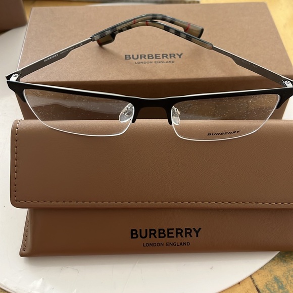 BURBERRY MADE IN ITALY MENS FRAMES BRAND NEW 1344 1003 MATTE BLACK SEMI RIM - Picture 2 of 6